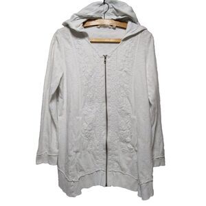Soft Surroundings Women's Jacket PS White‎ Floral Embroidered Hoodie Zip Front